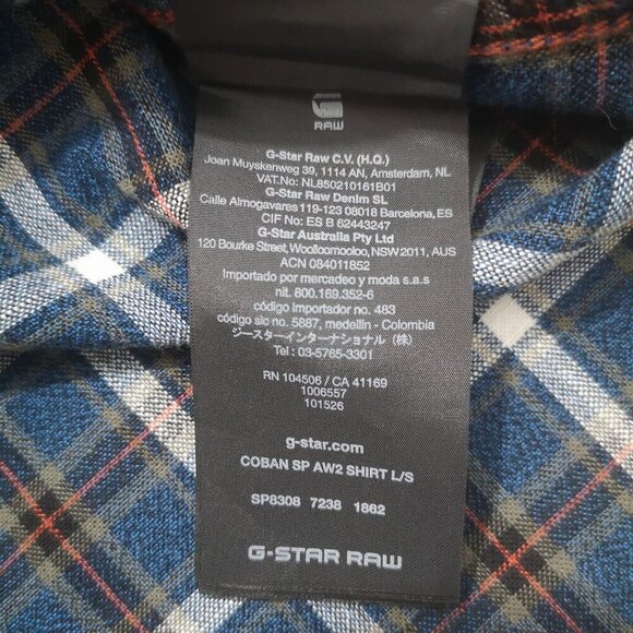 G-Star Raw Men's Size Medium Made in India Blue Plaid Button Front Shirt - Picture 8 of 13